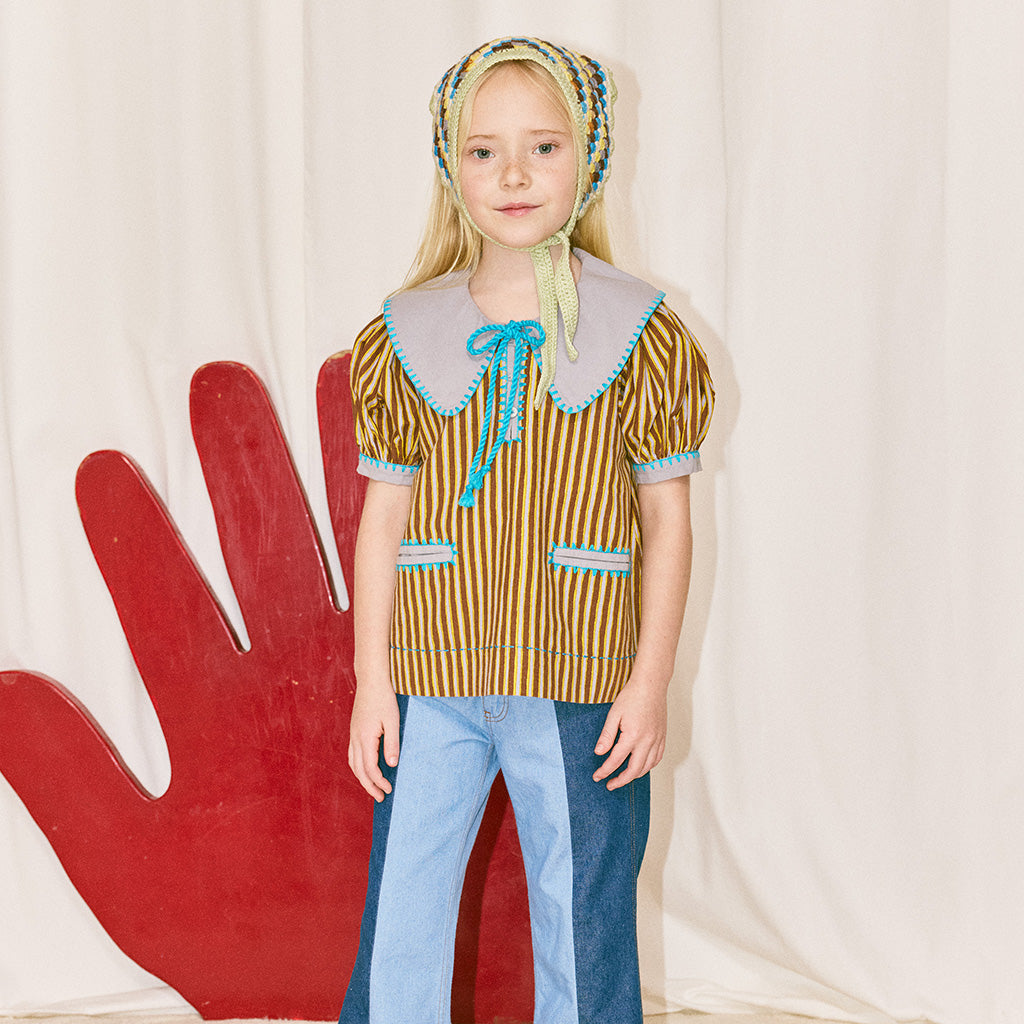 Misha & Puff Child Antonia Blouse Cola Brown Painterly Stripes