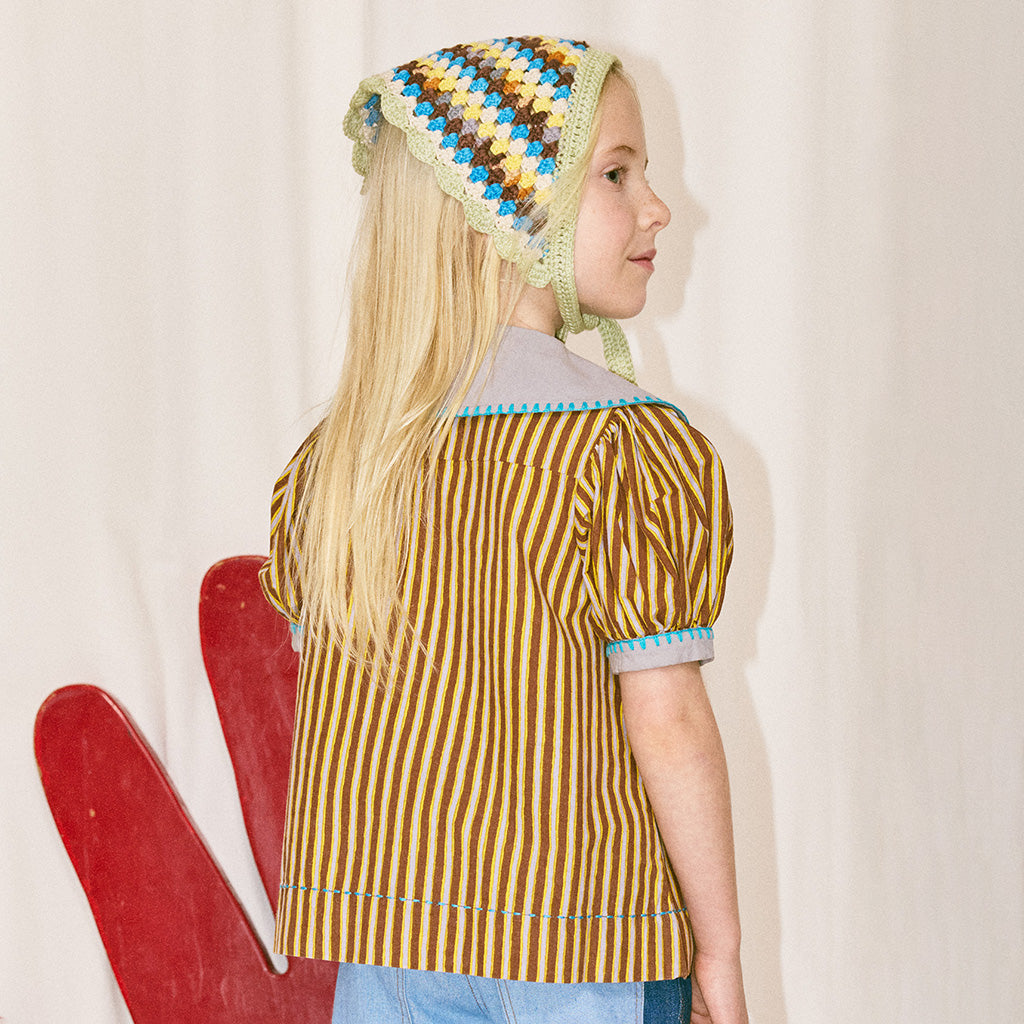 Misha & Puff Child Antonia Blouse Cola Brown Painterly Stripes