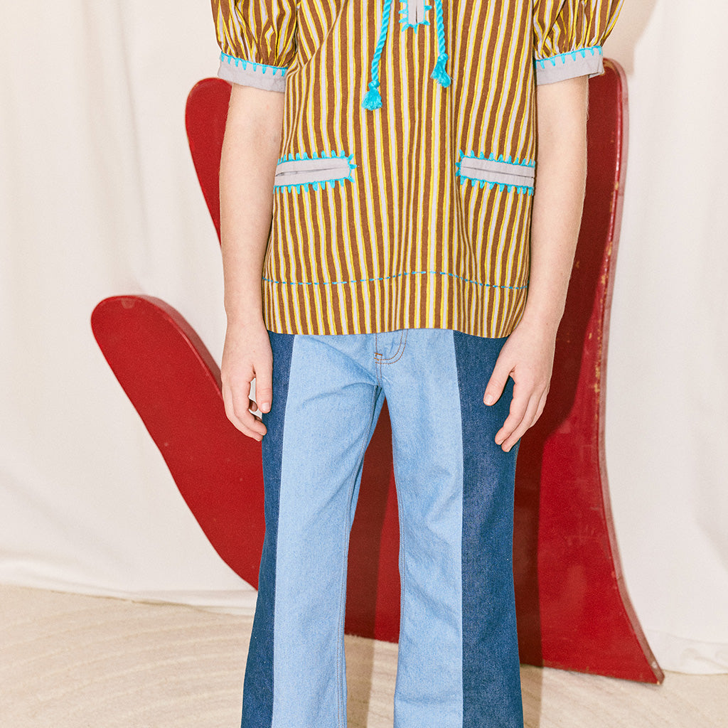 Misha & Puff Child Antonia Blouse Cola Brown Painterly Stripes