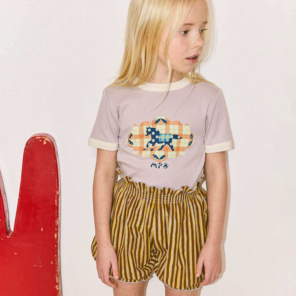 Misha & Puff Child Bloomer Shorts Cola Brown Painterly Stripes