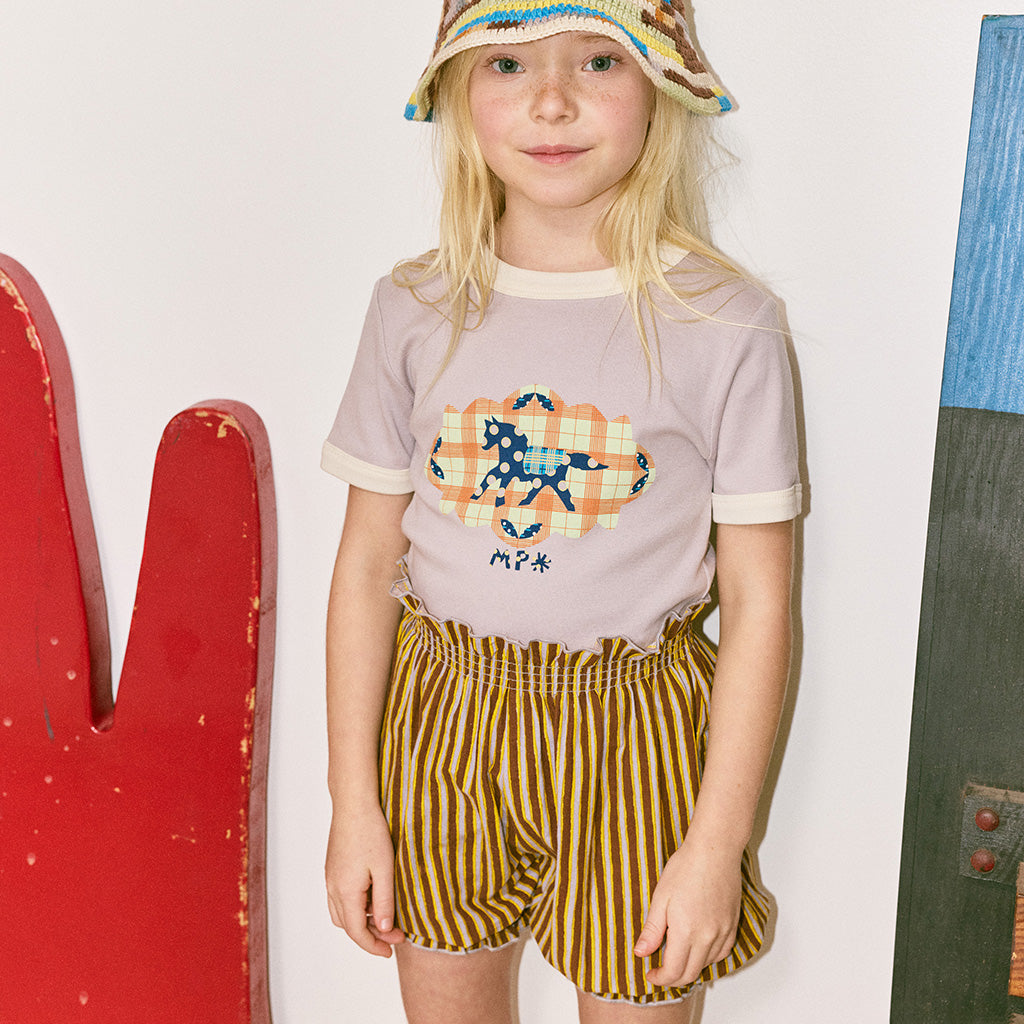 Misha & Puff Child Bloomer Shorts Cola Brown Painterly Stripes