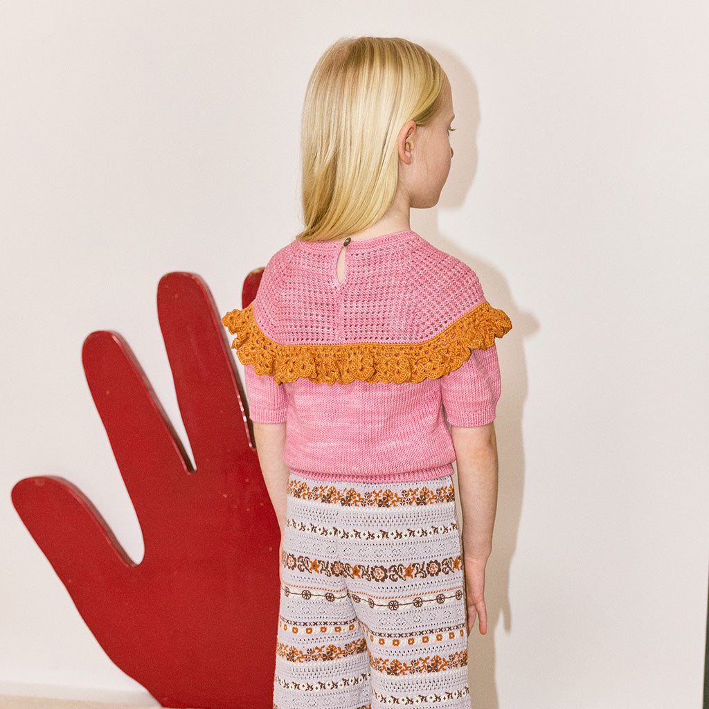 Misha & Puff Child Crochet Joya Sweater Azalea Pink