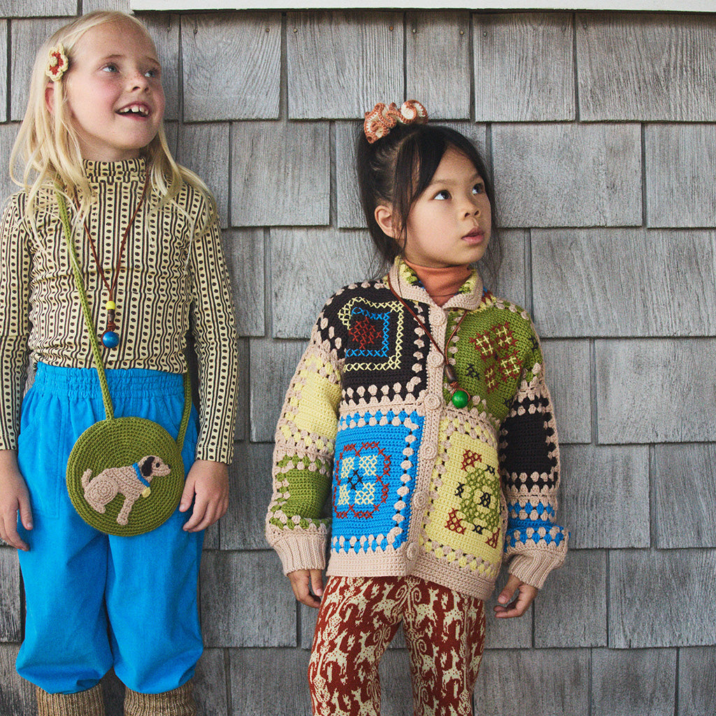 Misha & Puff Child Cross Stitch Crochet Cardigan Jacket Patina Beige