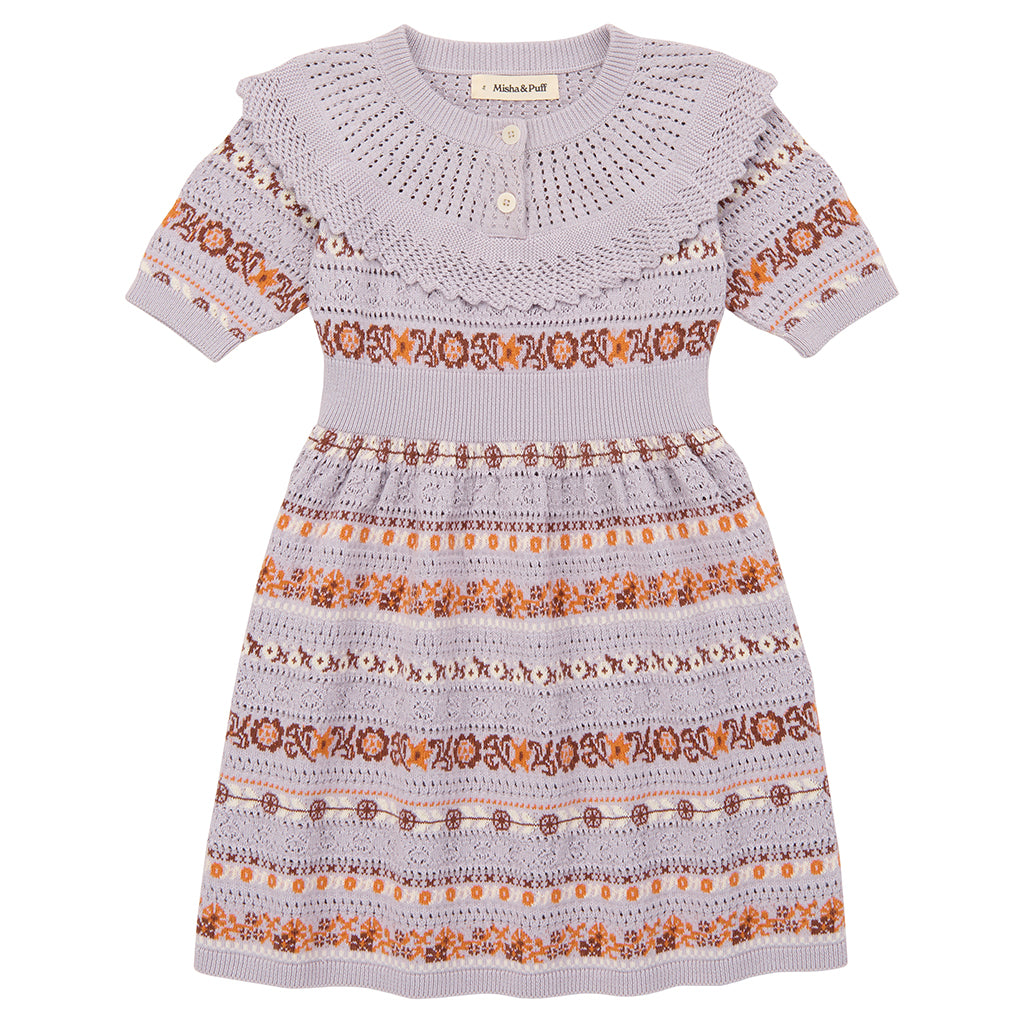 Misha & Puff Child Nadia Dress Mist Purple Eyelet Ribbon
