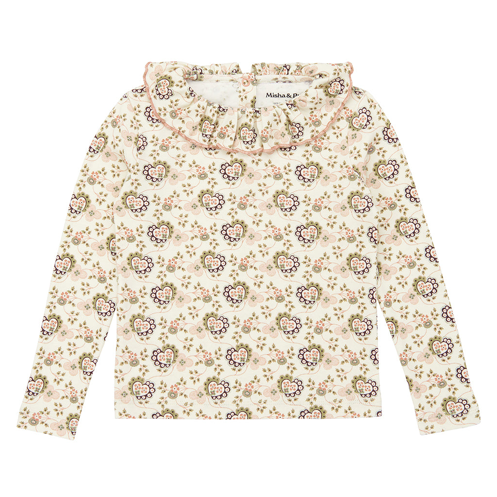 Misha & Puff Child Paloma T-shirt Sugar Cream Calico Hearts Print