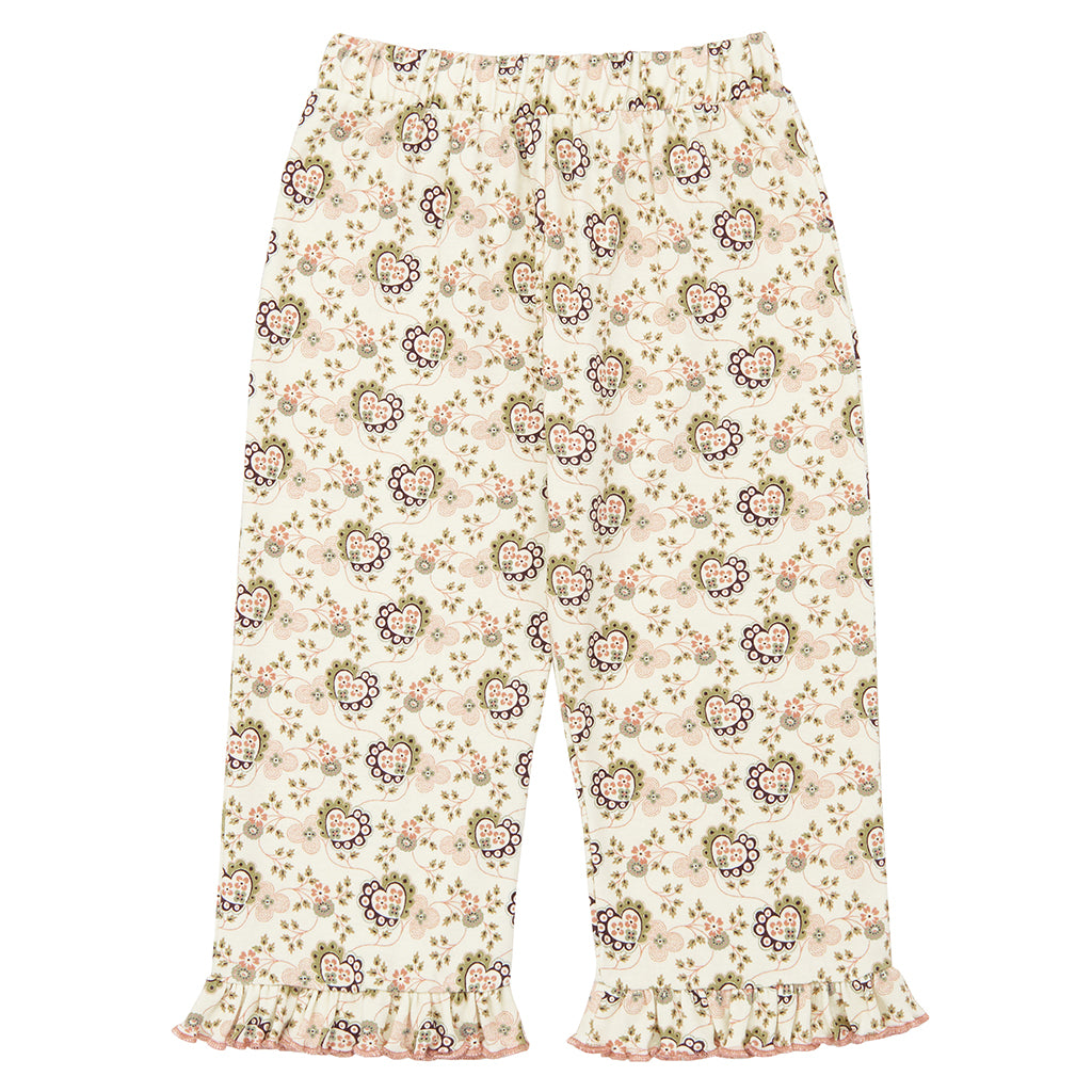 Misha & Puff Child Ruffle Pedal Pusher Pants Sugar Cream Calico Hearts Print