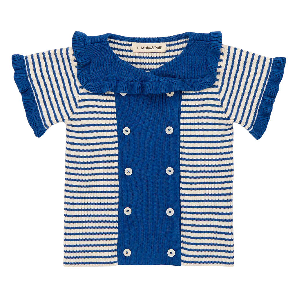 Misha & Puff Child Ruffle Sailor Cardigan Blue Ribbon Stripes