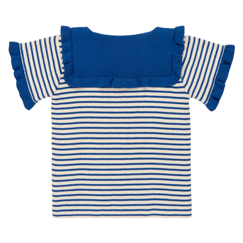 Misha & Puff Child Ruffle Sailor Cardigan Blue Ribbon Stripes