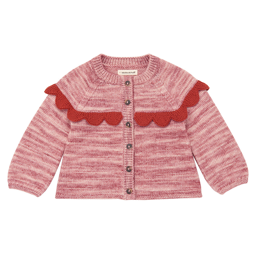 Misha & Puff Child Scallop Yoke Cardigan Prairie Rose Pink