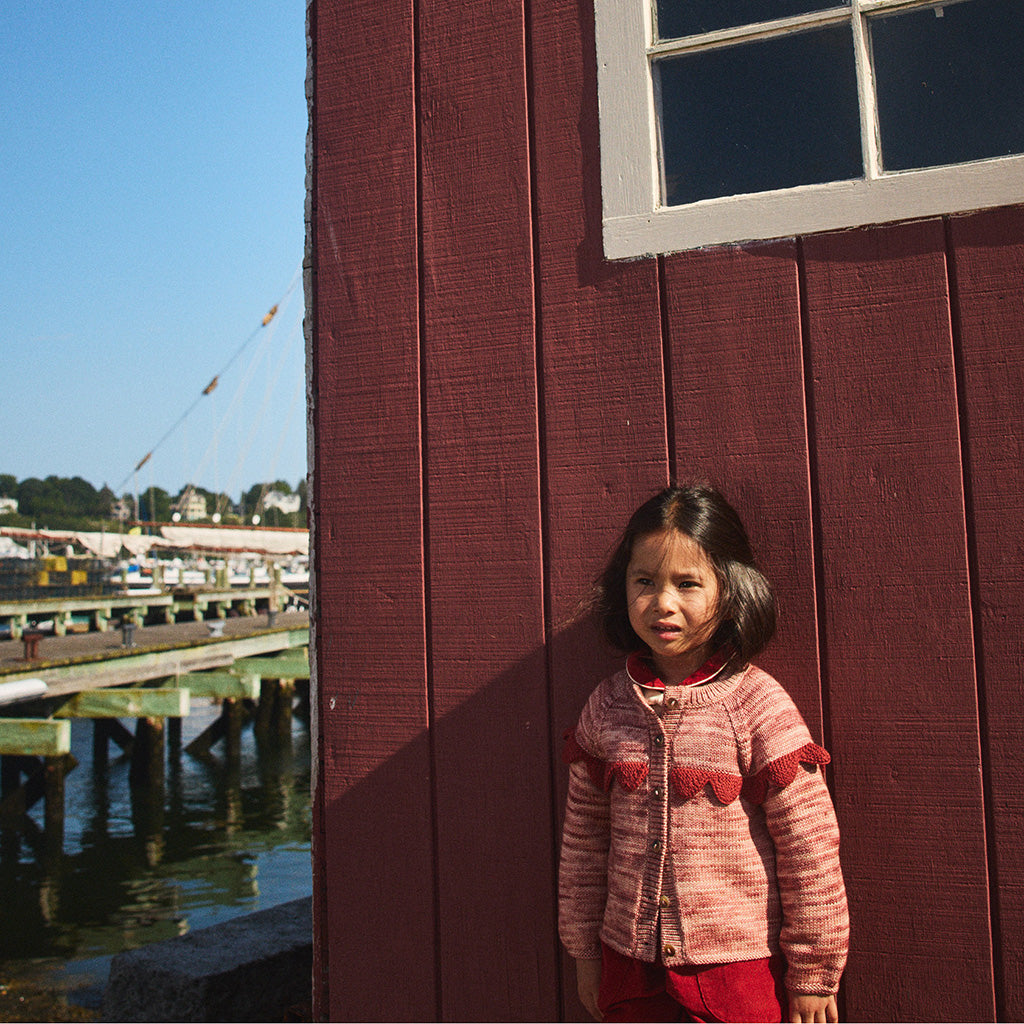 Misha & Puff Child Scallop Yoke Cardigan Prairie Rose Pink