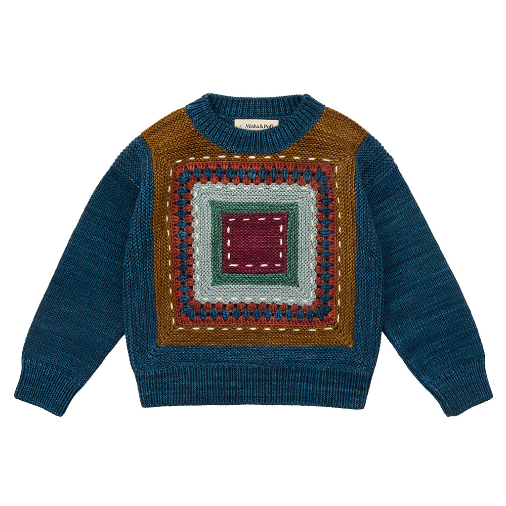 Misha & Puff Child Running Stitch Sweater Marine Blue