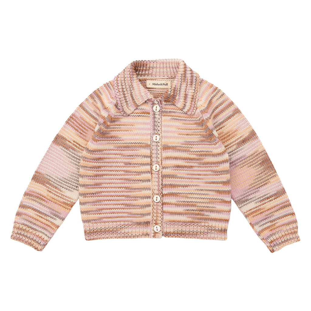 Misha & Puff Child Motley Cardigan Mochi Brown Space Dye