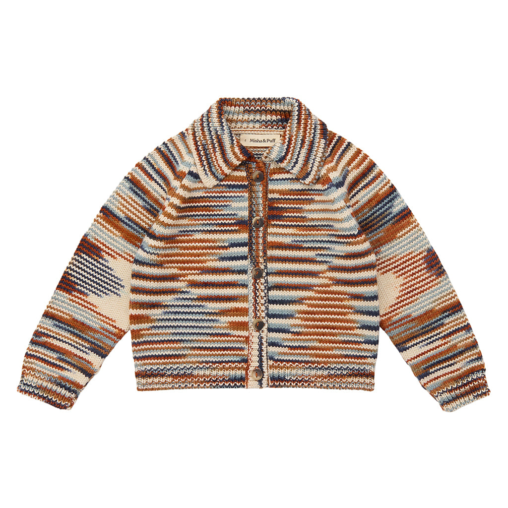Misha & Puff Child Motley Cardigan Neriage Brown Space Dye
