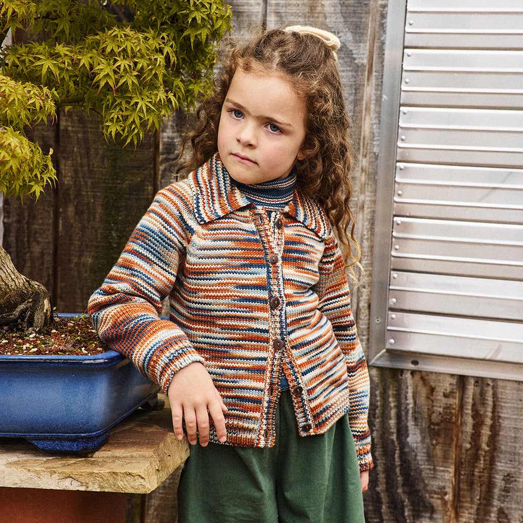Misha & Puff Child Motley Cardigan Neriage Brown Space Dye