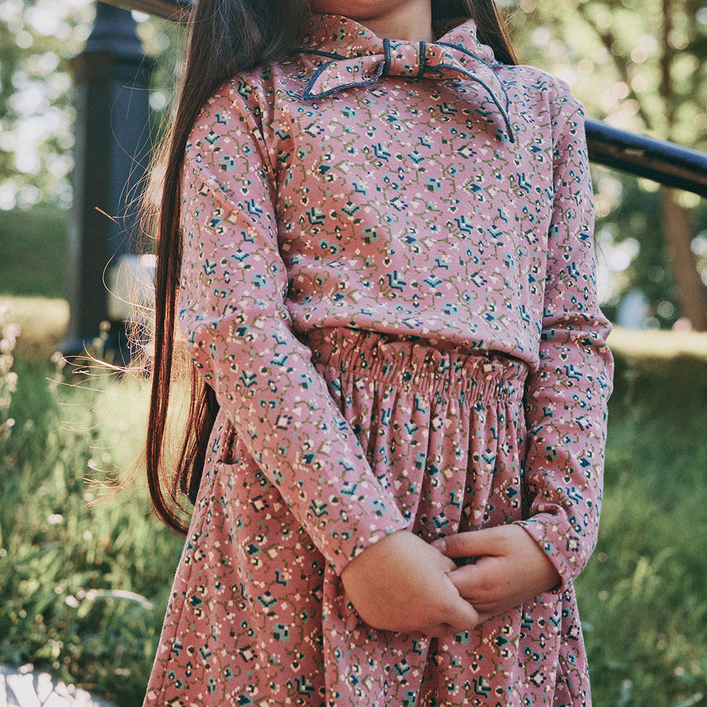 Misha & Puff Child Sadie Skirt Antique Rose Pink Millefleurs Floral Print