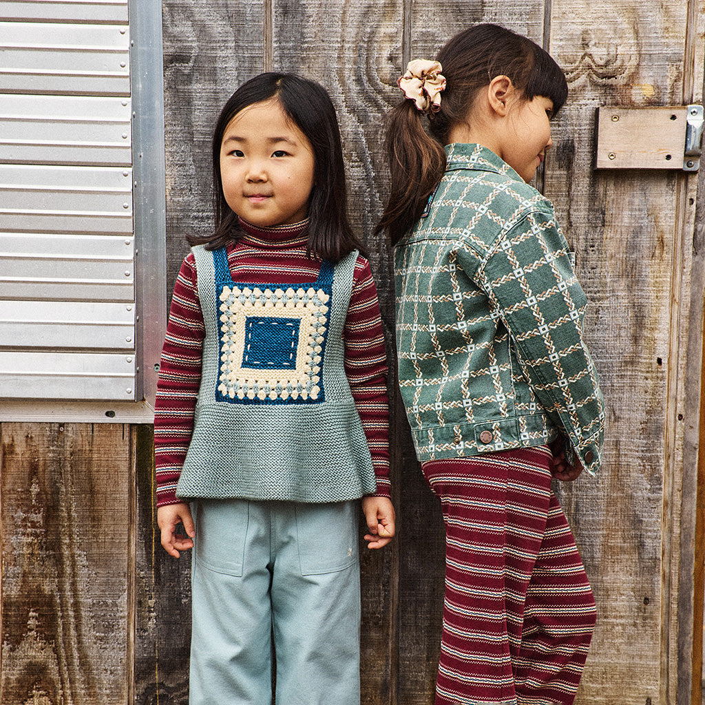 Misha & Puff Child Turtleneck T-shirt Cambridge Red Sgraffito Stripes