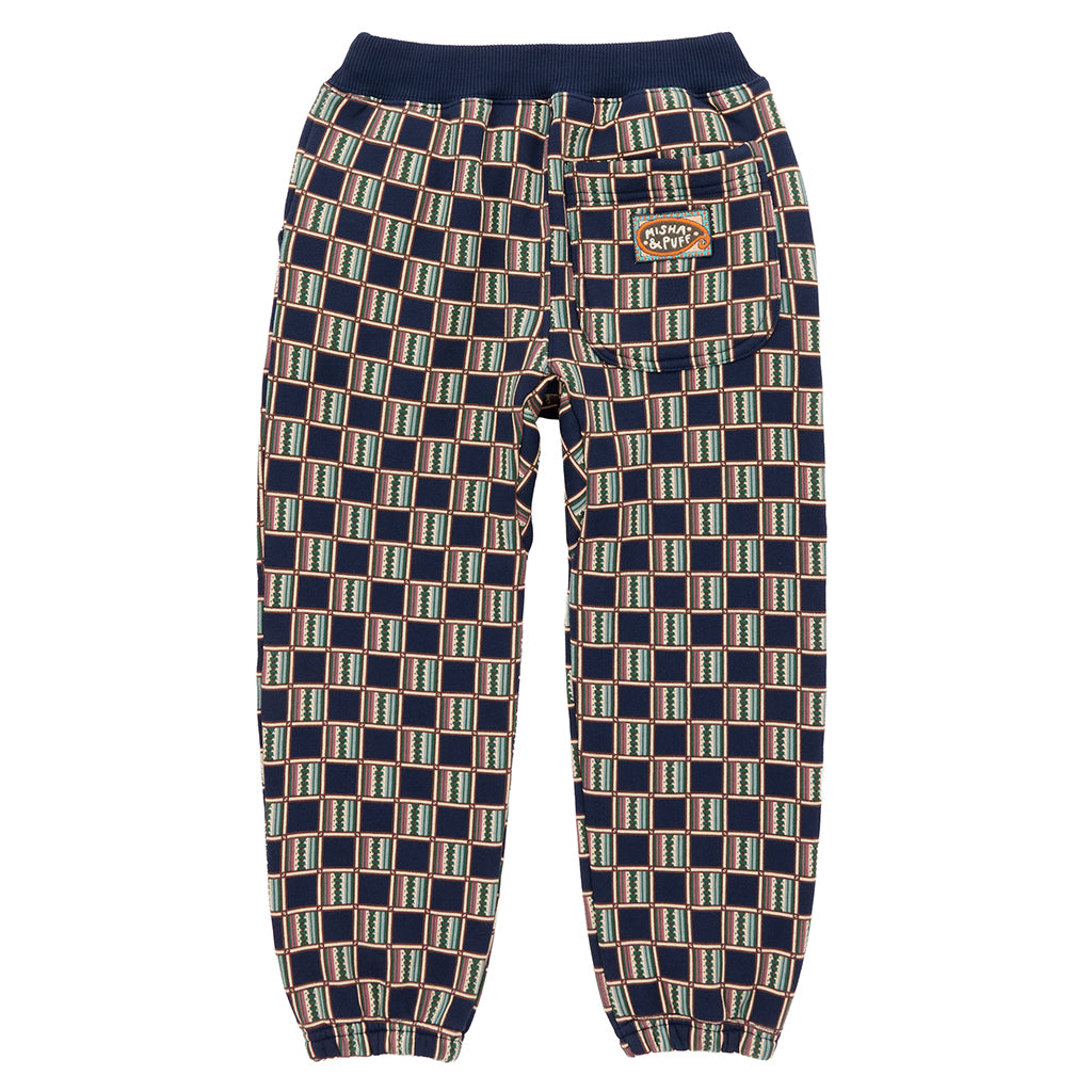 Misha & Puff Child Gymclass Sweatpants Navy Blue Astronomy Library Check Print