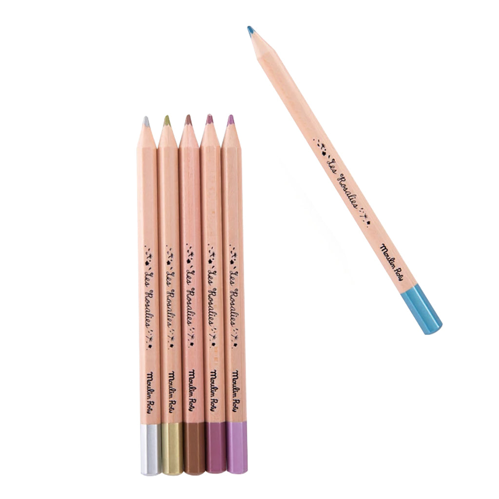 Moulin Roty Les Rosalies Set Of 6 Metallic Colouring Pencils