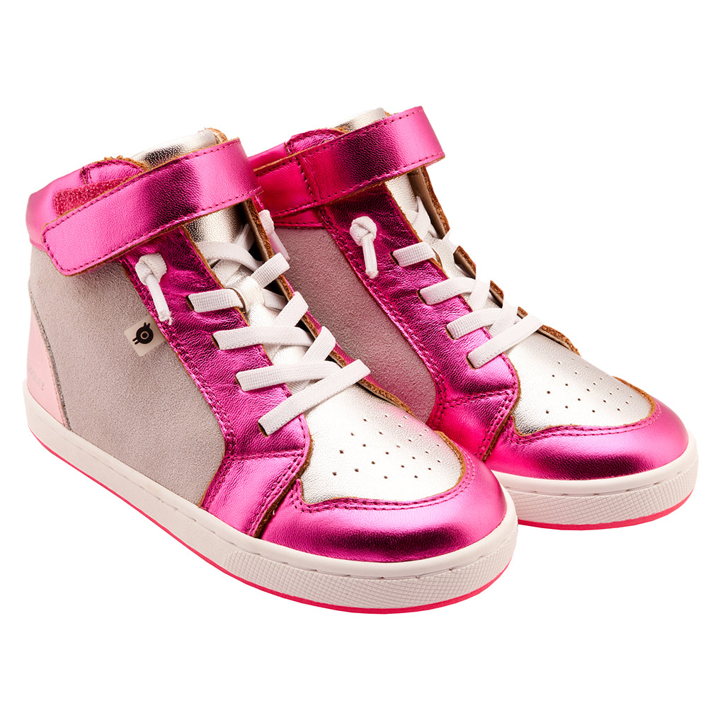 Old Soles Child Got Walker Shoes Grey Suede And Fuchsia Pink Foil