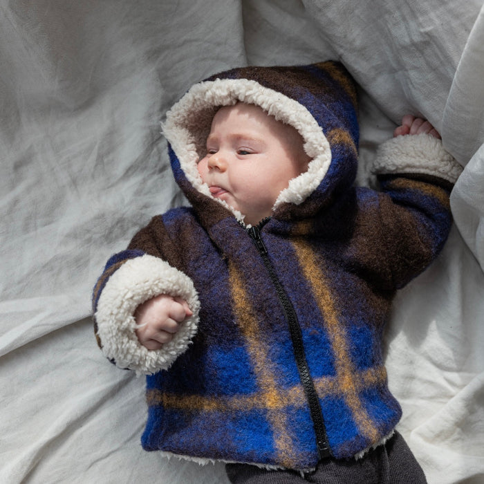 Pequeno Tocon Baby Coat With Hood Blue Squares