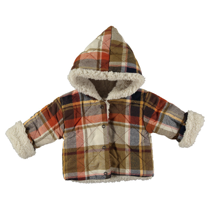 Pequeno Tocon Baby Padded Coat With Hood Brown Plaid
