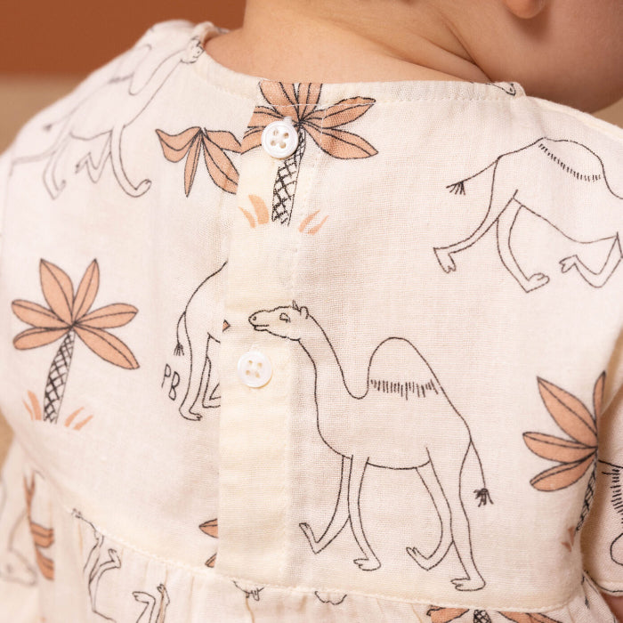 Petit Bateau Baby Dress Avalanche Cream With Camel Print