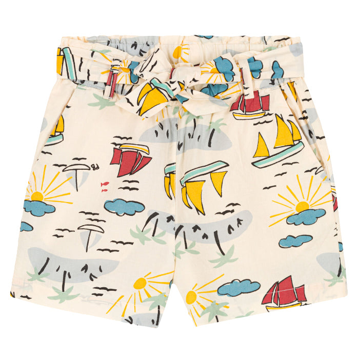 Petit Bateau Child Shorts Avalanche Cream With Boat And Island Print