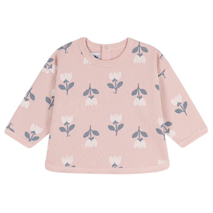 Petit Bateau Baby Sweatshirt Saline Pink With Flower Print