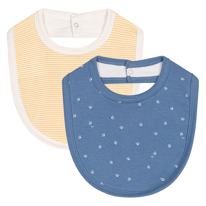 Petit Bateau Baby Set Of Two Bibs With Paw Print