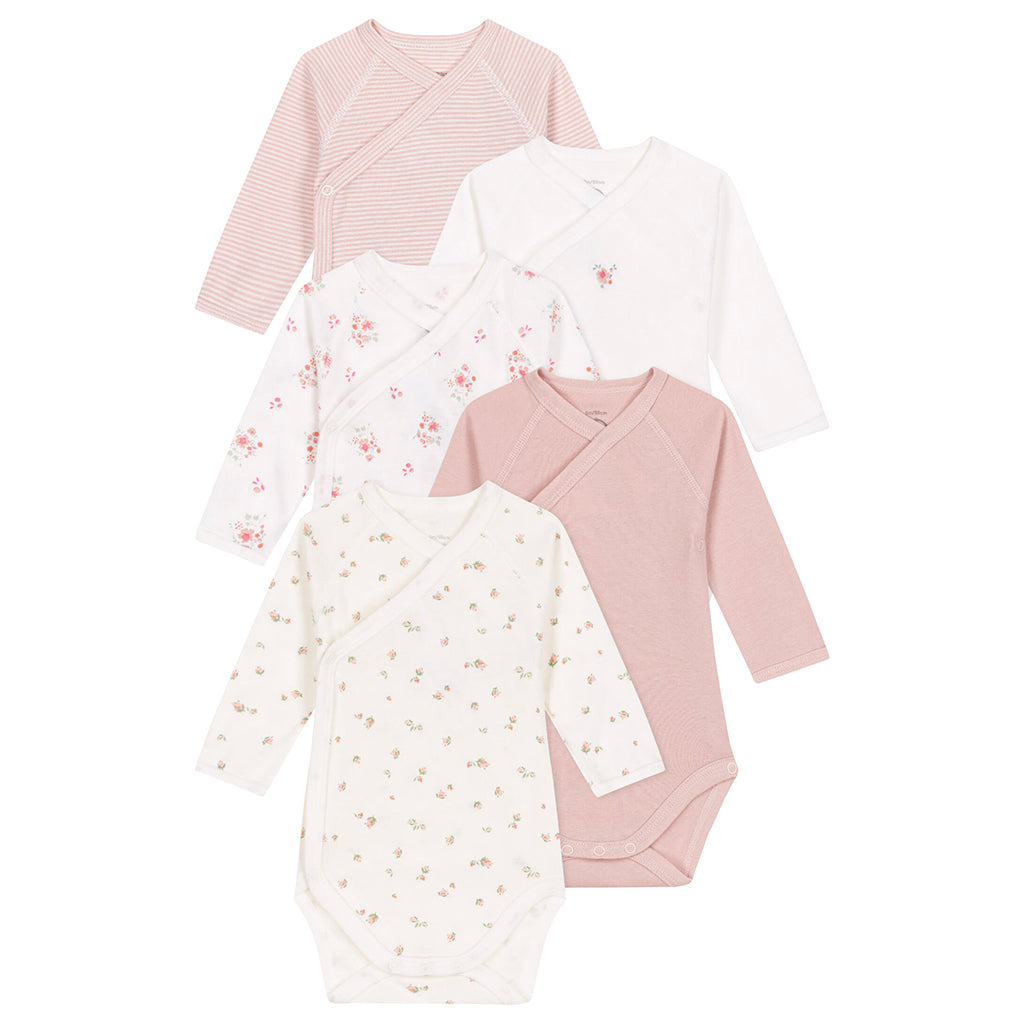 Petit Bateau Baby Set Of Five Bodysuits Floral Print Pink