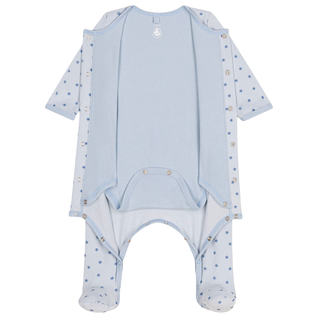 Petit Bateau Baby Velour Bodyjama Pyjamas Mini Stars Beach Blue