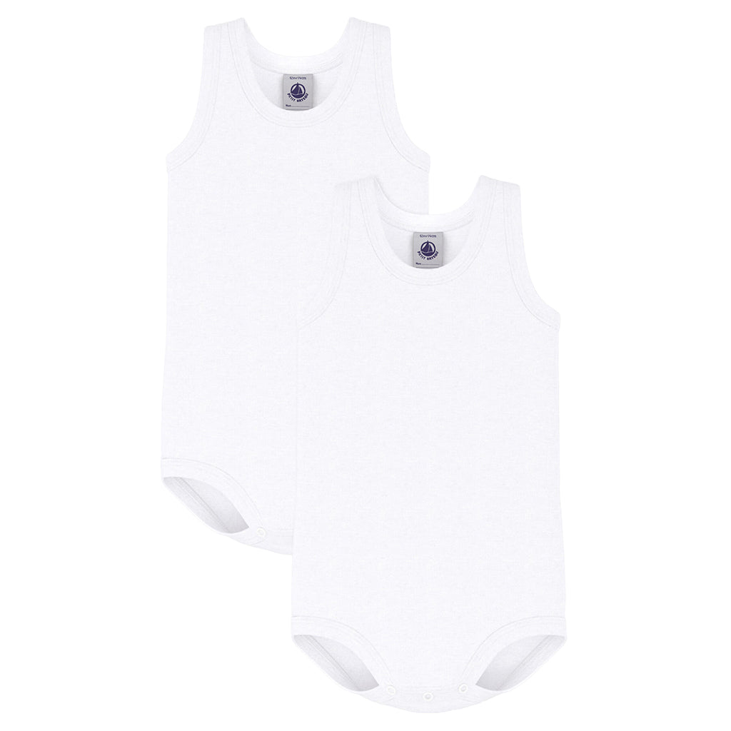 Petit Bateau Baby Set Of Two Sleeveless Bodysuits White