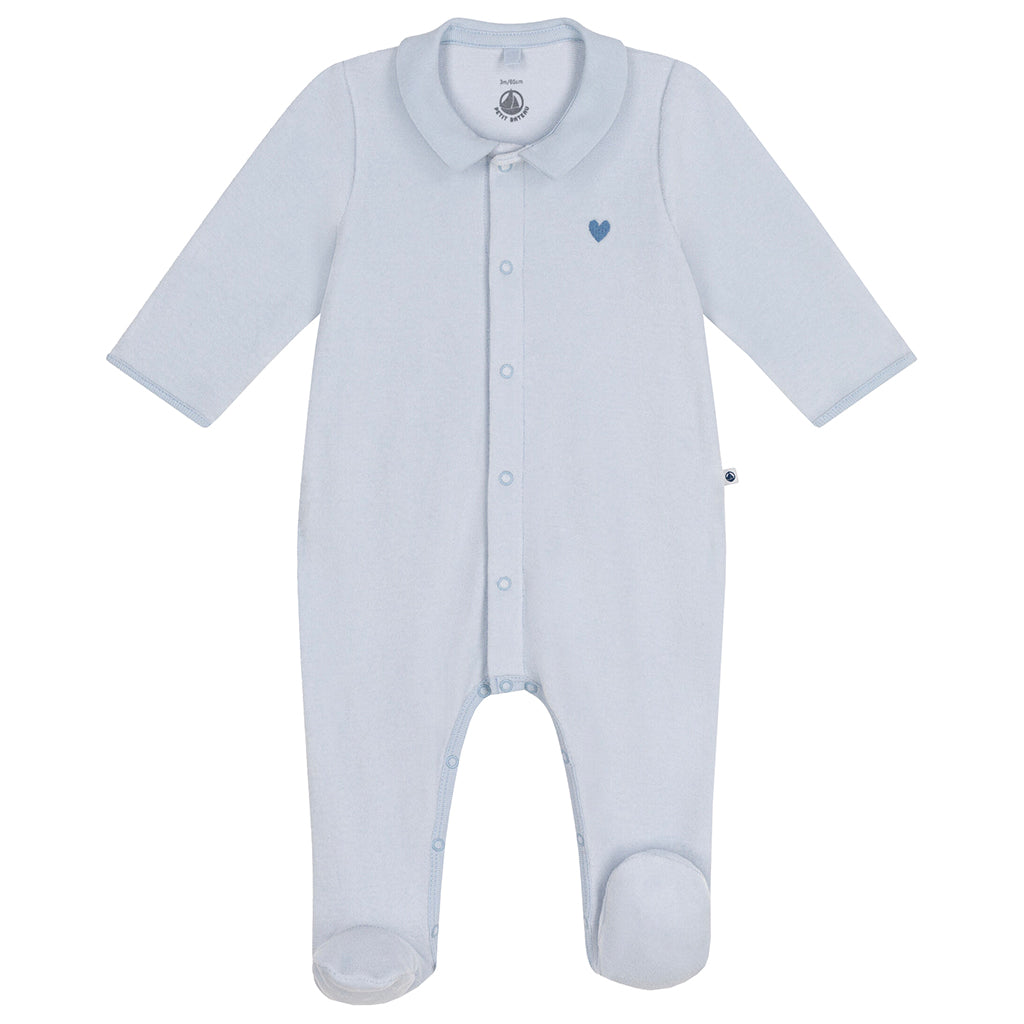 Petit Bateau Baby Velour Collared Pyjamas Gum Blue