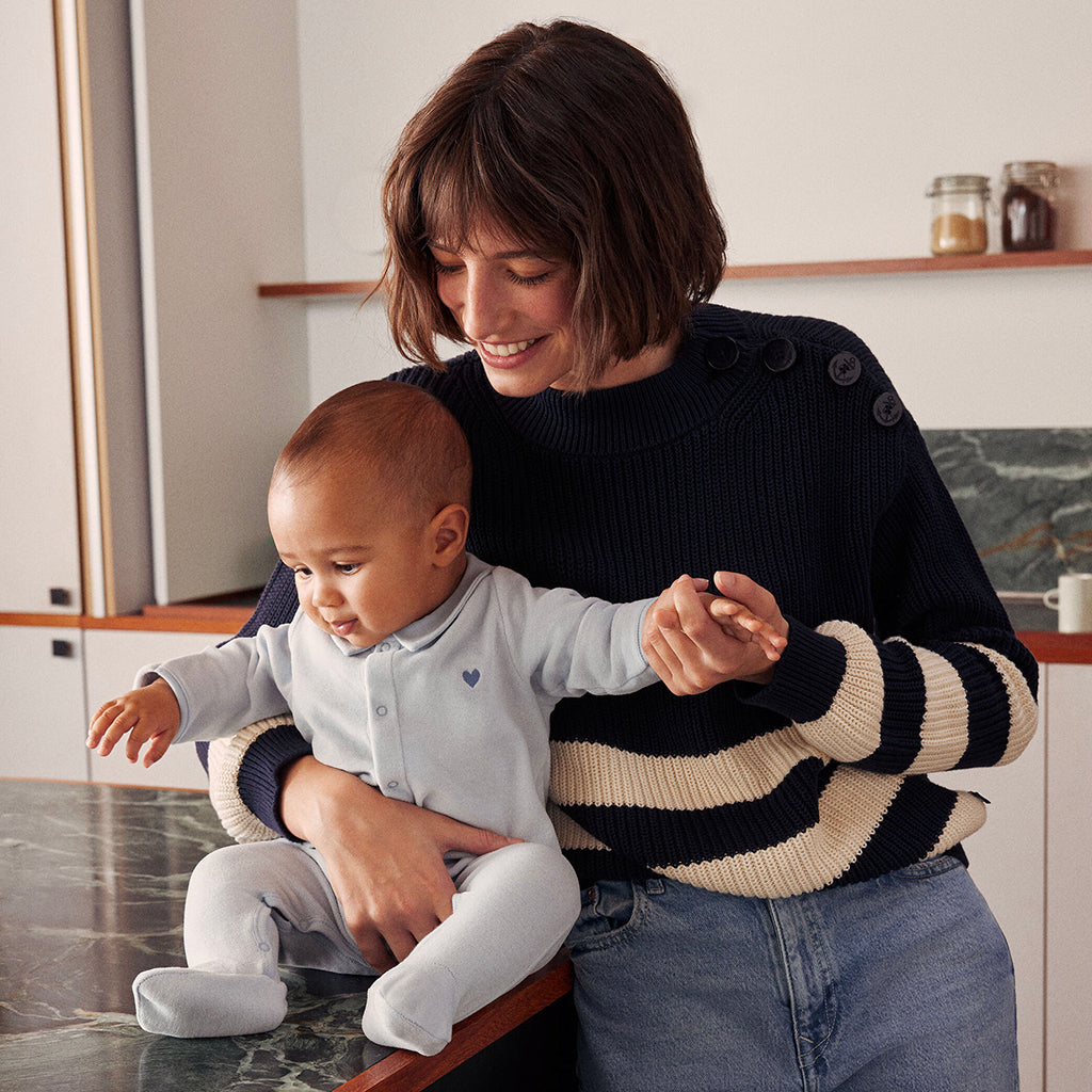 Petit Bateau Baby Velour Collared Pyjamas Gum Blue