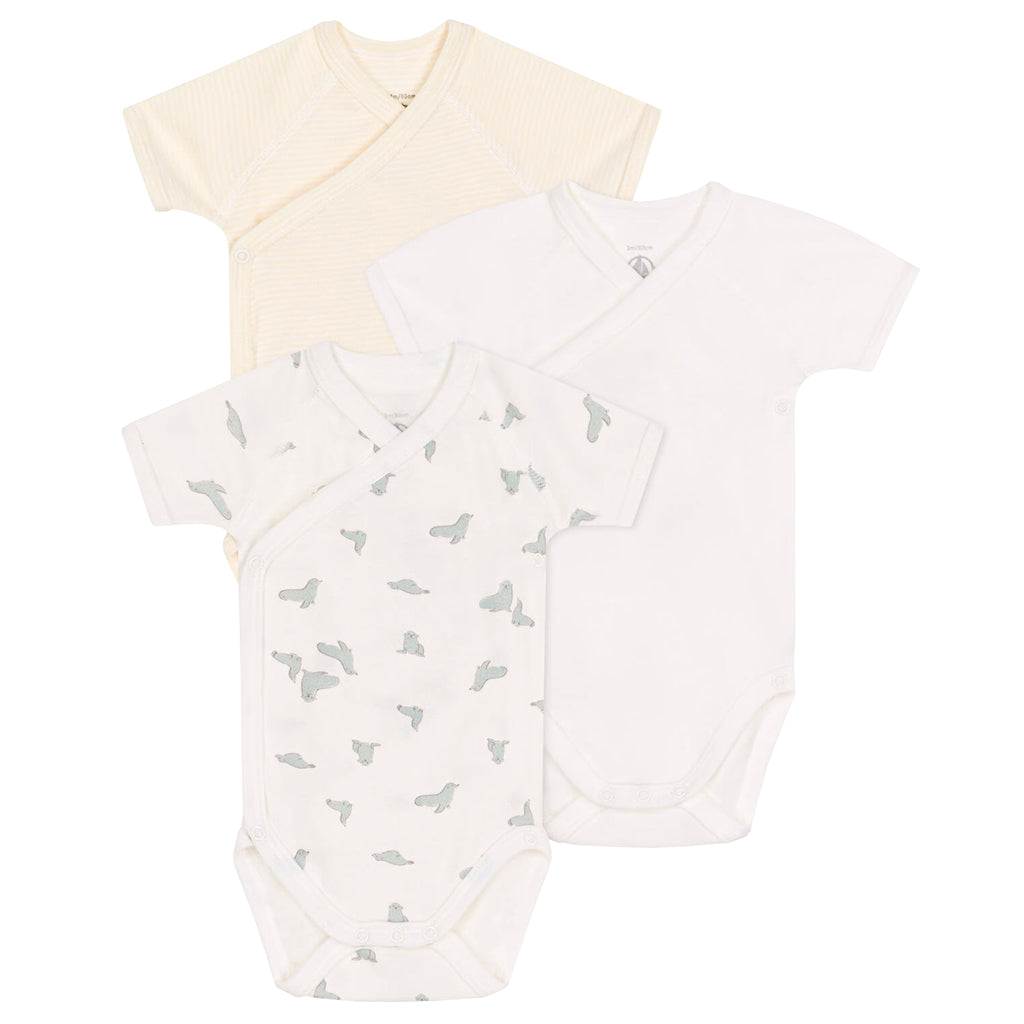 Petit Bateau Baby Set Of Three Wrap Bodysuits Seal Print
