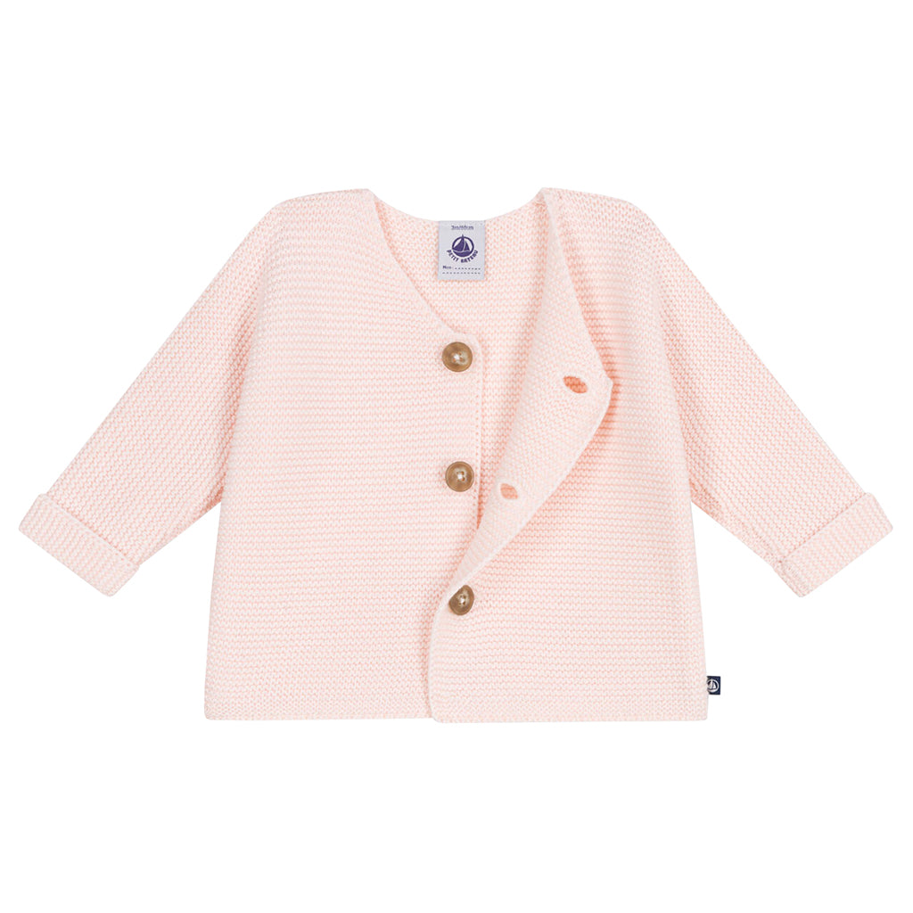 Petit Bateau Baby Garter Stitch Cardigan Flower Pink