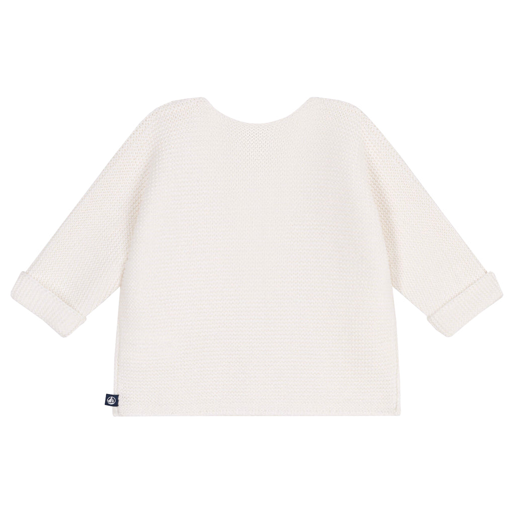 Petit Bateau Baby Garter Stitch Cardigan Marshmallow White