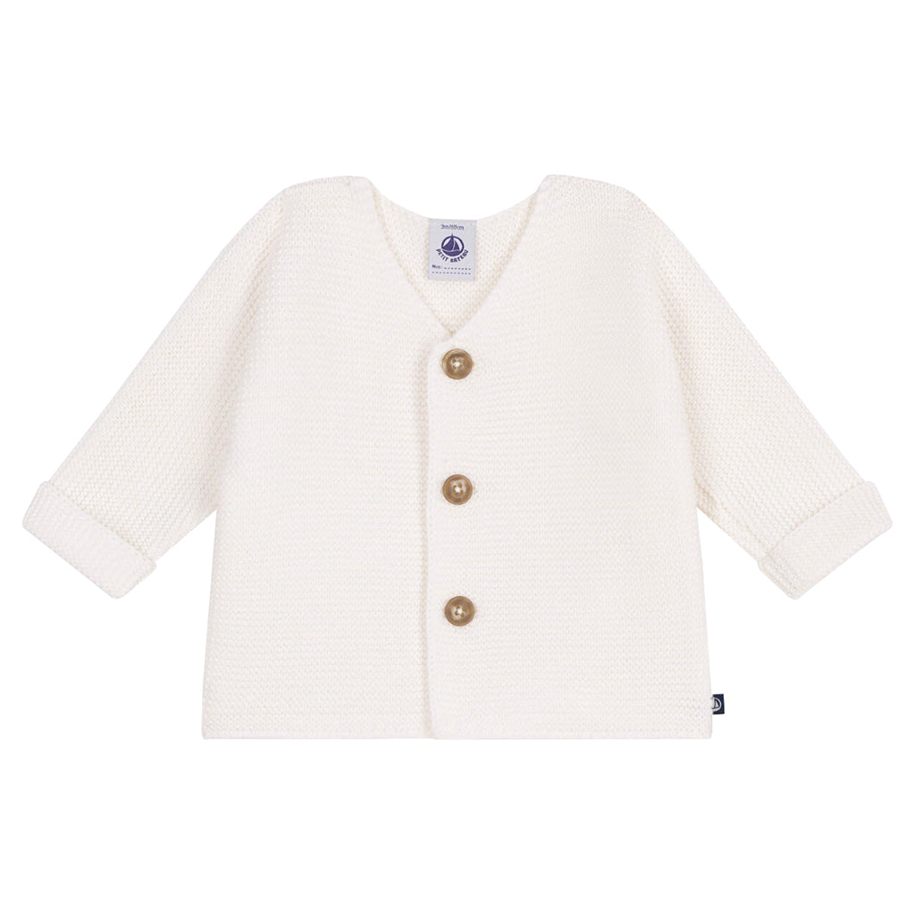 Petit Bateau Baby Garter Stitch Cardigan Marshmallow White
