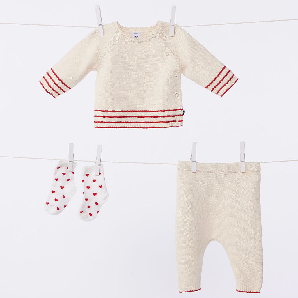 Petit Bateau Baby Two Piece Set Avalanche Cream With Red Stripes