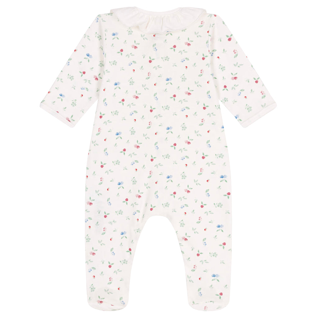 Petit Bateau Baby Collared Pyjamas Marshmallow White Floral Print With Cherries