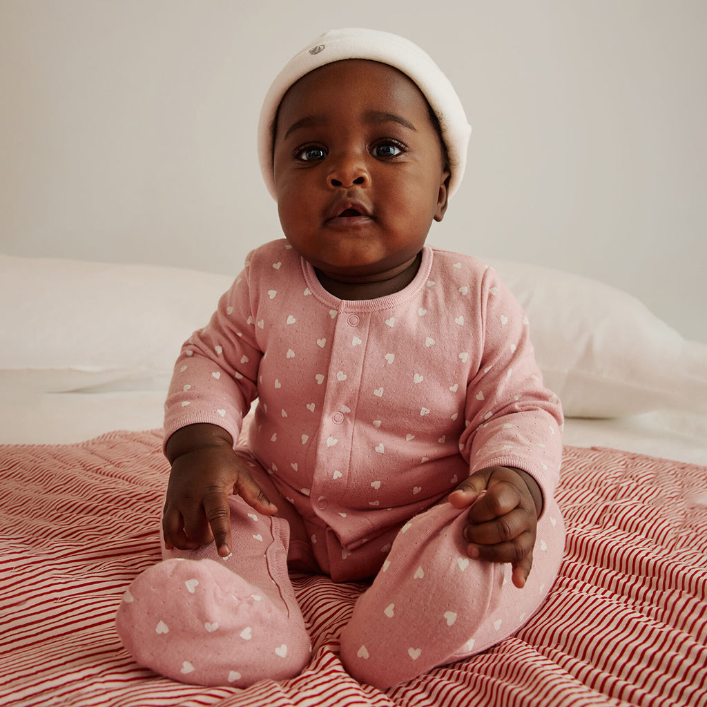 Petit Bateau Baby Bodyjama Pyjamas Charm Pink Heart Print