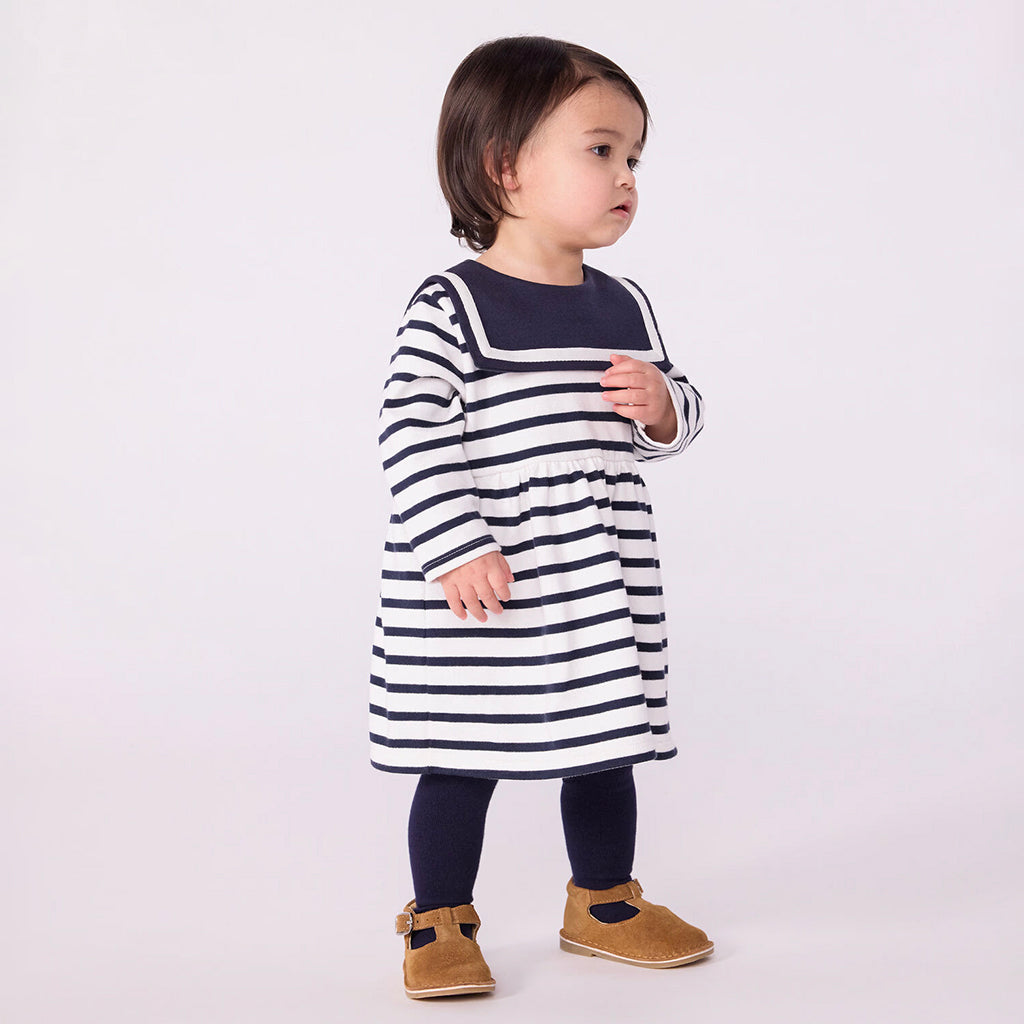 Petit Bateau Baby Sailor Dress Tuxedo Navy Blue Stripes