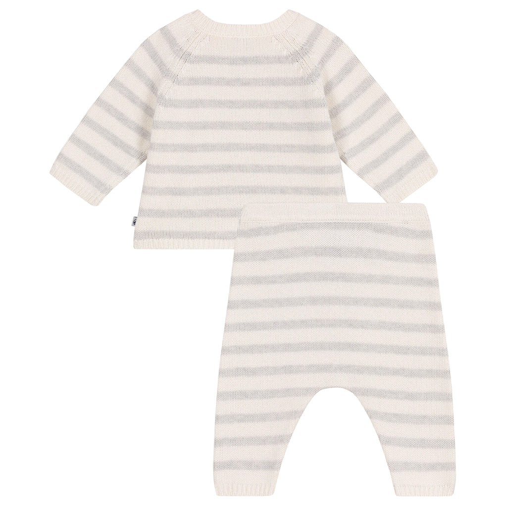 Petit Bateau Baby Two Piece Set Cream And Grey Stripes
