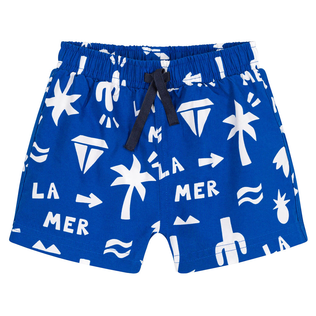 Petit Bateau Baby Swim Shorts Porcelain Blue Beach Print