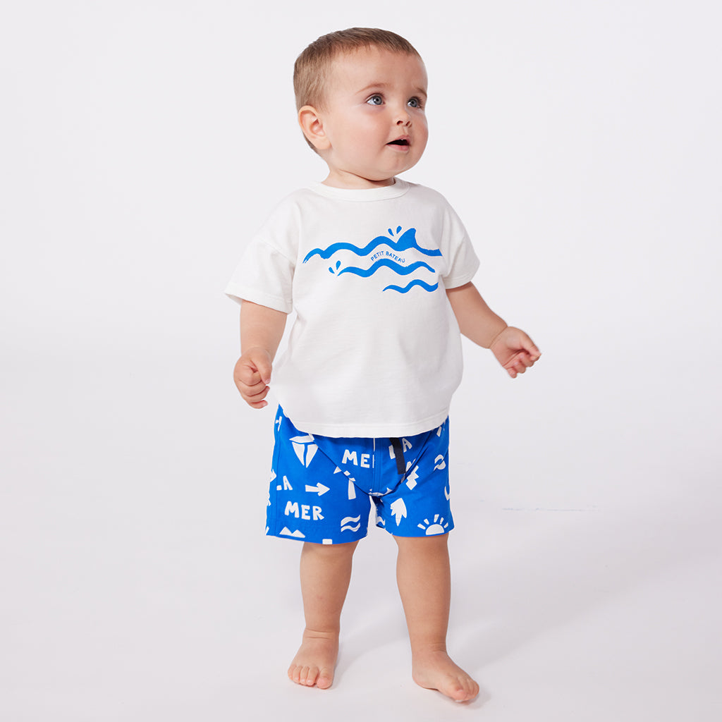 Petit Bateau Baby Swim Shorts Porcelain Blue Beach Print