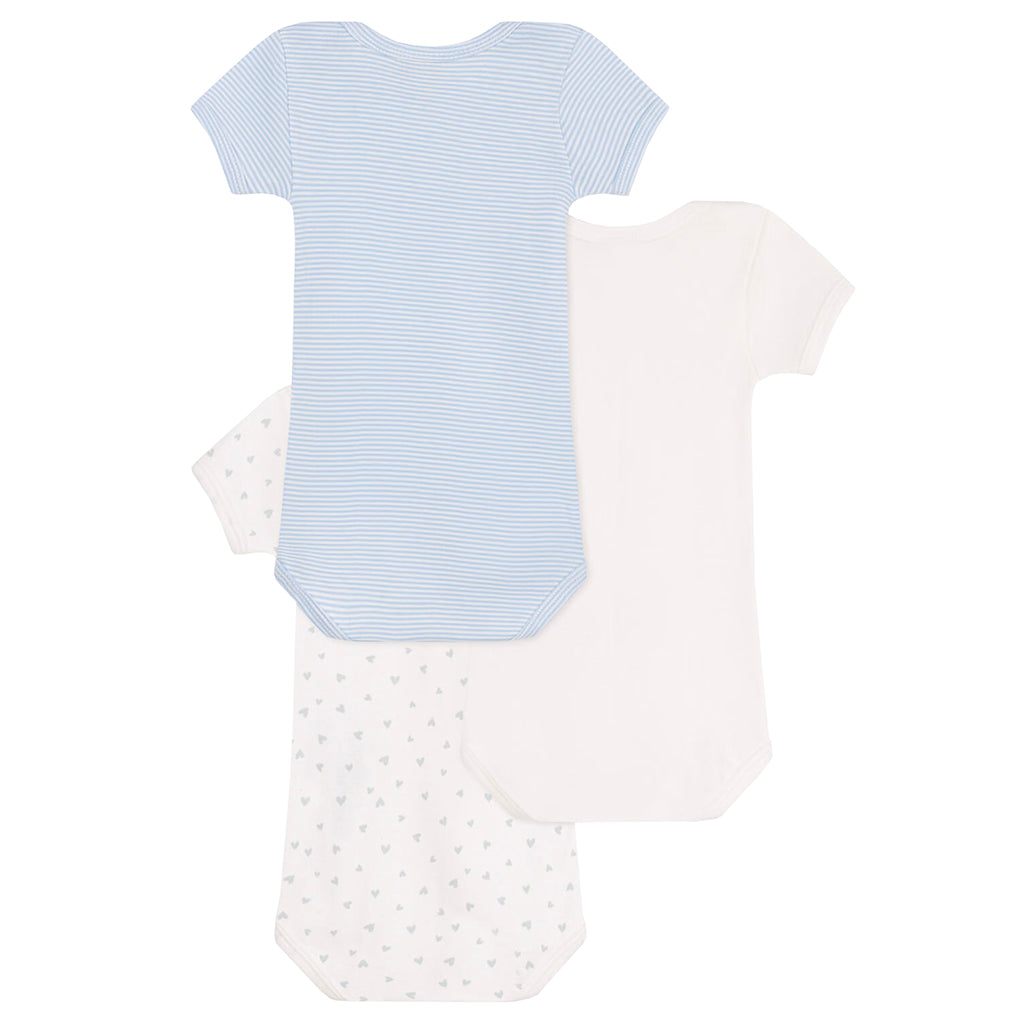 Petit Bateau Baby Set Of Three Bodysuits Grey Hearts