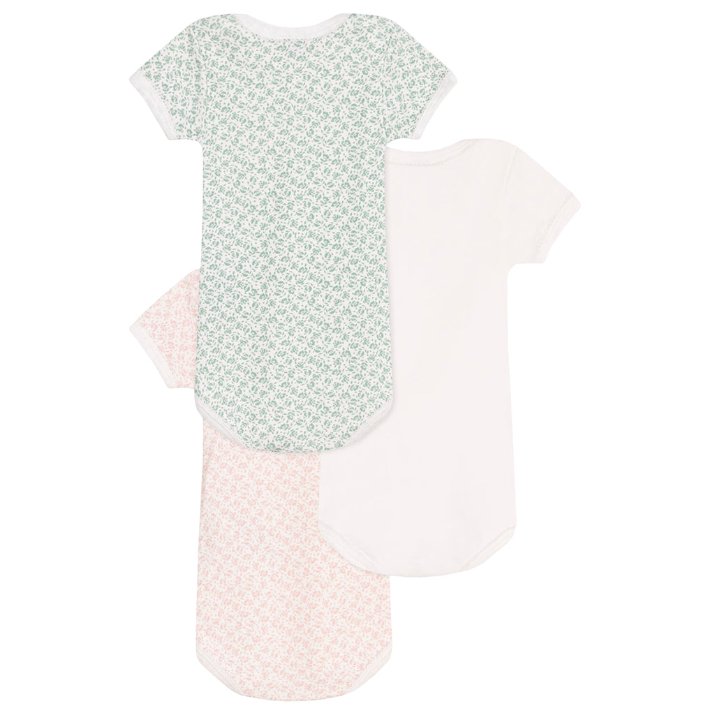 Petit Bateau Baby Set Of Three Bodysuits Rose Print