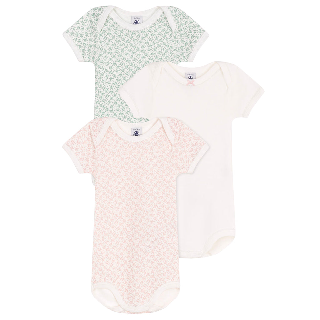 Petit Bateau Baby Set Of Three Bodysuits Rose Print