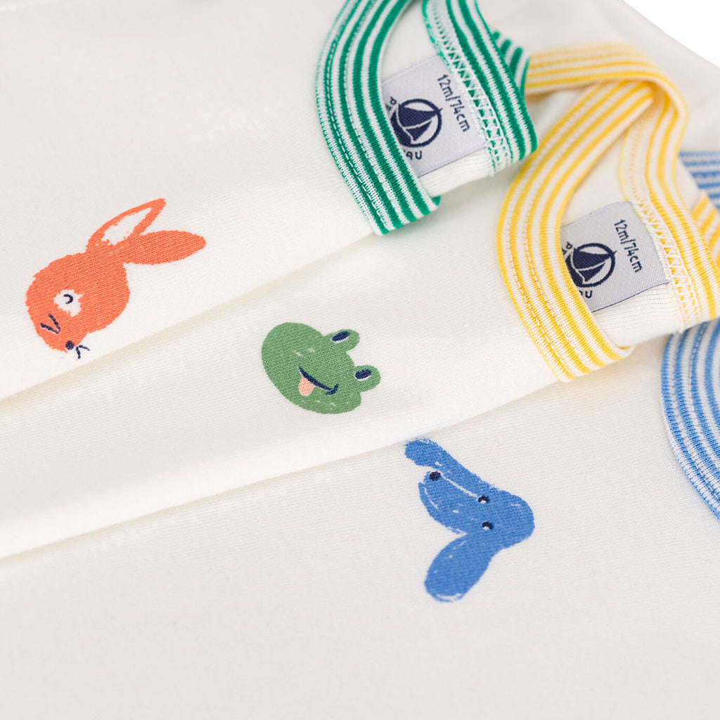 Petit Bateau Baby Set Of Three Bodysuits Animal Print