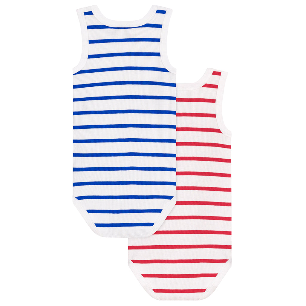 Petit Bateau Baby Set Of Two Bodysuits Marshmallow White Stripes